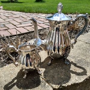 Poole Vintage Silver plate coffee pot + creamer